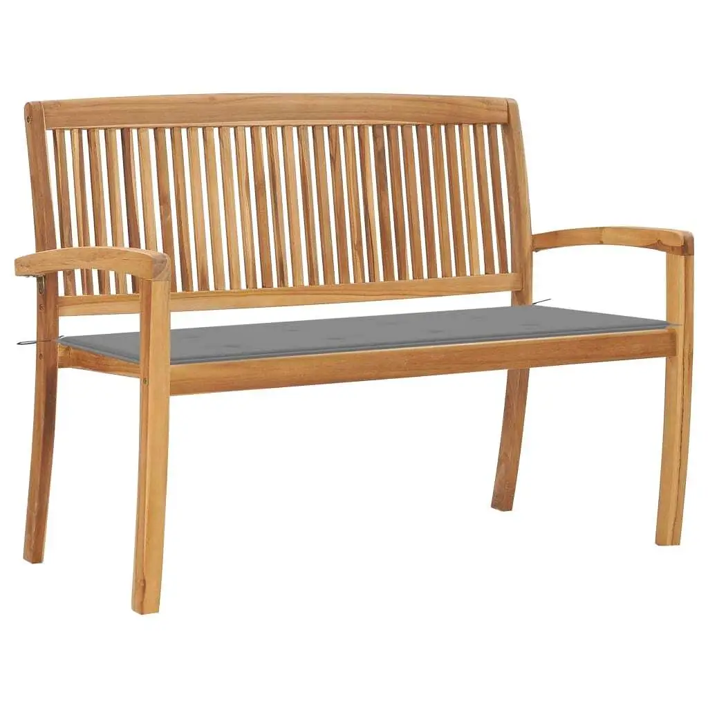 50.6 Solid Teak Wood Stacking Patio Bench with Cushion - Stylish Outdoor Furniture