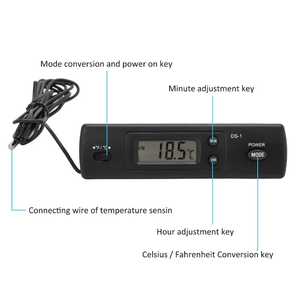 Internal and external double-temperature digital display electronic clock of vehicle thermomete