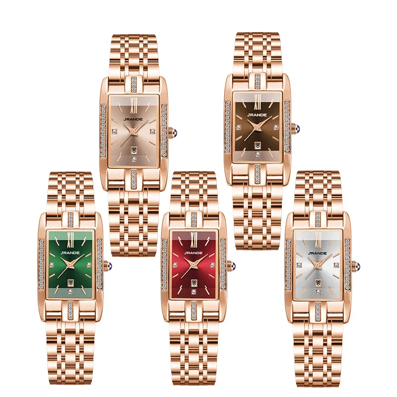 Elegant Rectangular Watch Woman Golden Stainless Steel Female Small Wristwatch Luxury Brand Diamond Waterproof Hand Clock Ladies