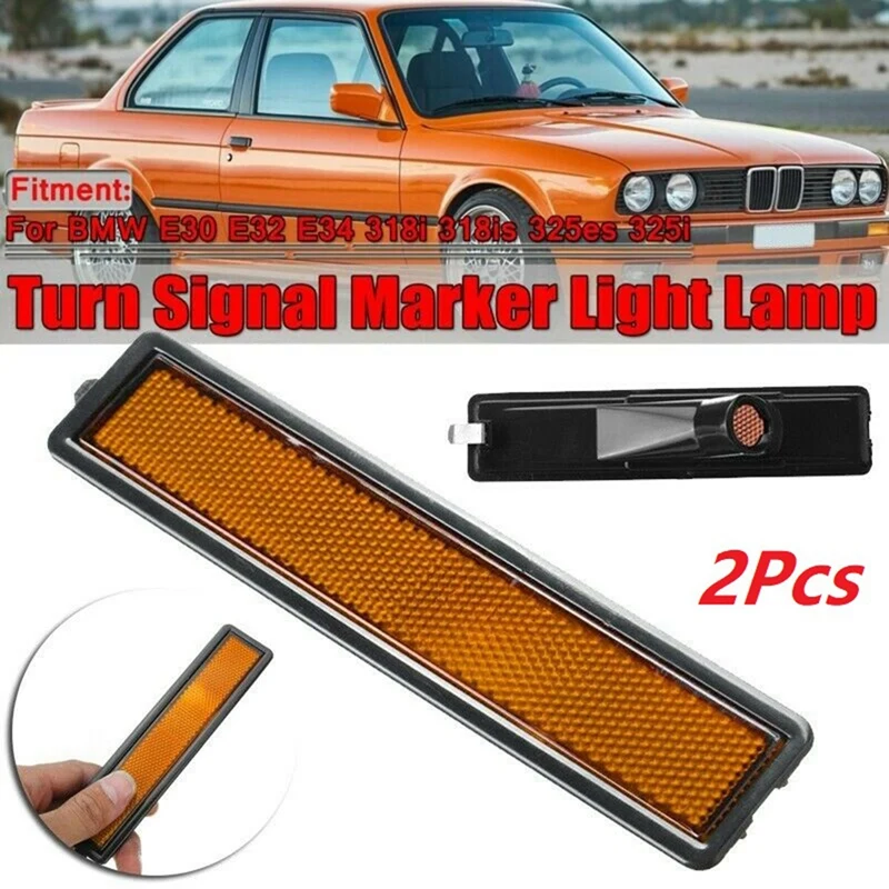 2X Yellow Rear Side Turn Signal Marker Light Lamp Lens Cover Shell For-BMW E30 E32 E34 318I 318Is 325Es 325I 63141377849