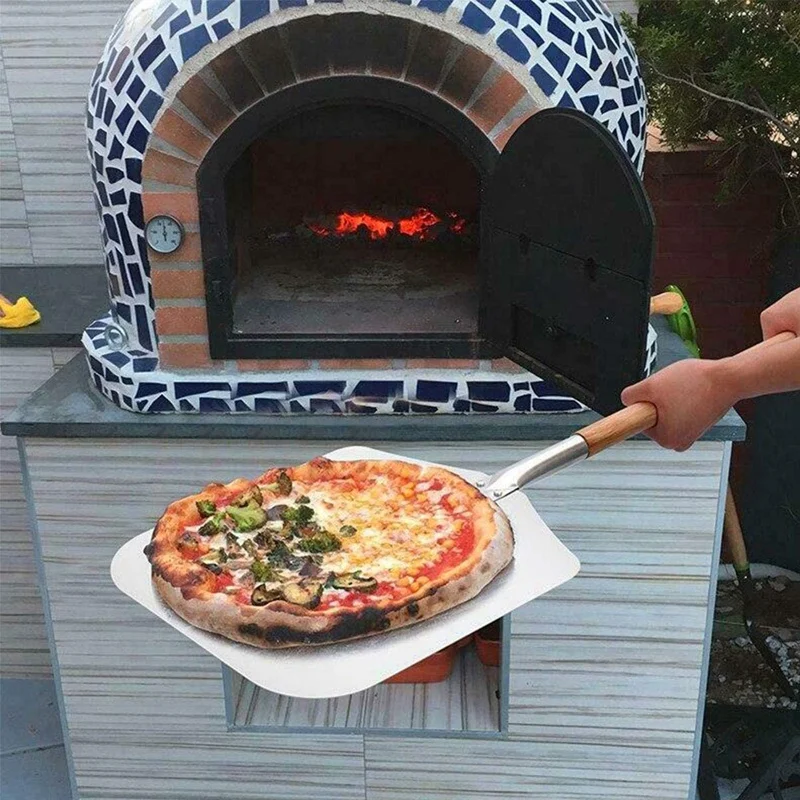 Square Pizza Peel Aluminum Pizza Pusher with Wooden Handle Bread Pusher the Pizza Base - Pizza Lifter Bread Pusher