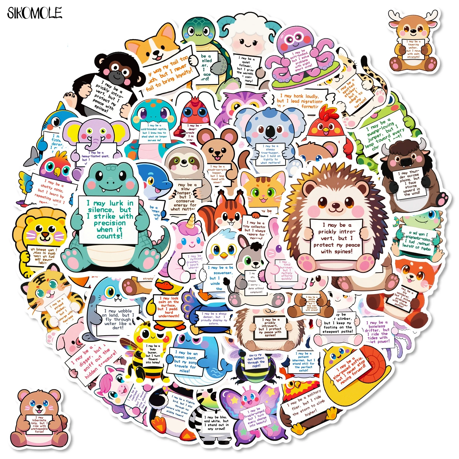 สติกเกอร์สัตว์ตลก 10/56/112 ชิ้น วลีภาษาอังกฤษสร้างแรงบันดาลใจ ของตกแต่ง DIY ของเล่นเด็ก สติกเกอร์ติดกระเป๋าเดินทาง สติกเกอร์กราฟฟิตี้