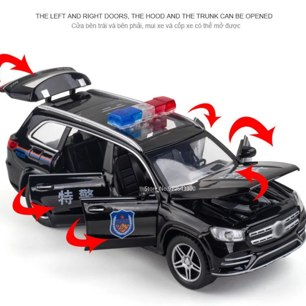 1/32 Maßstab Bens Gls580 Geländewagen Spielzeug Polizeiauto Modell Legierung Druckguss Sound Licht zurückziehen Modell waage Autos Jungen Spielzeug Sammler geschenke