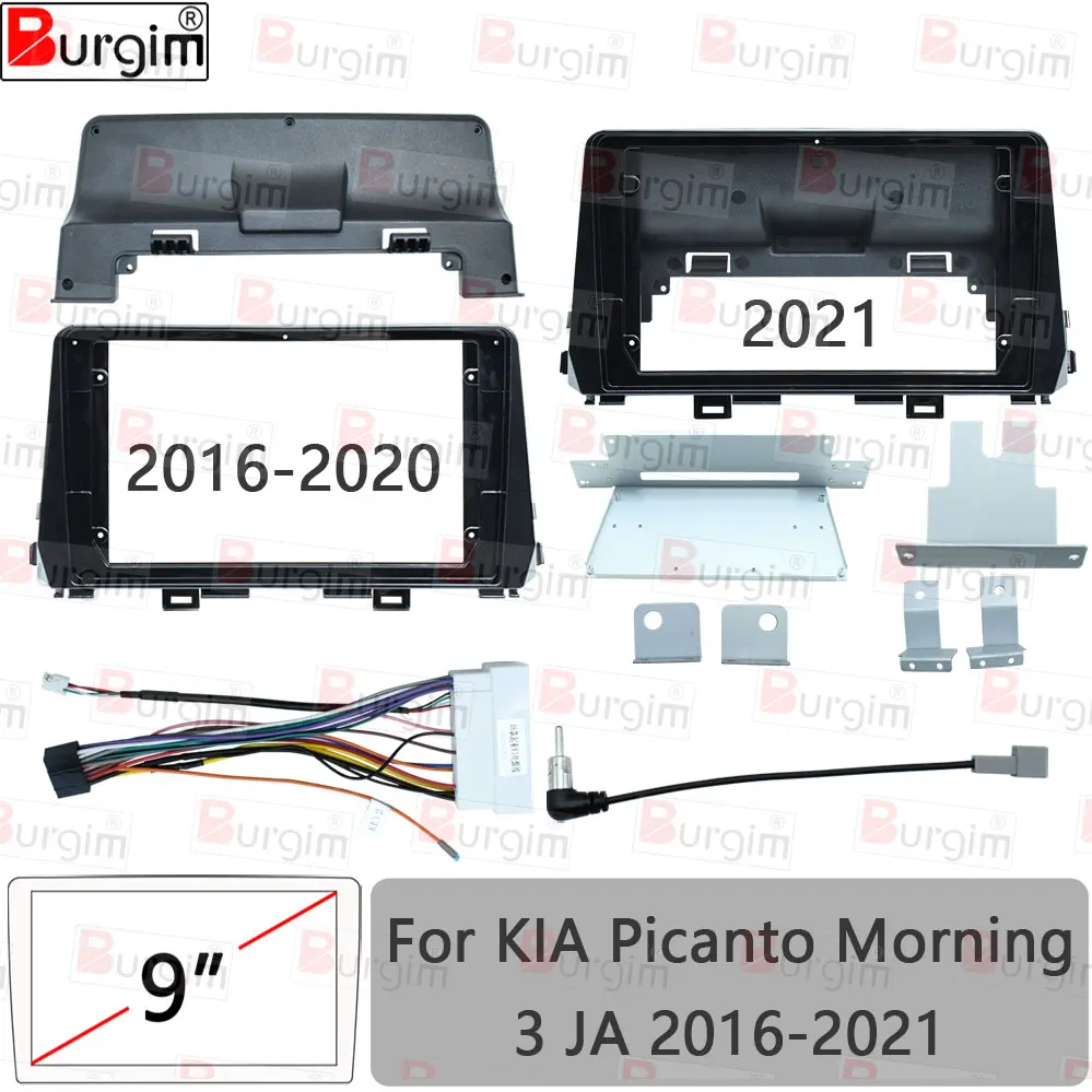 Marco de fascias de Radio de coche para KIA Picanto Morning 3 JA 2017-2021, conector de Cable de alimentación de arnés de Panel estéreo Carplay de 9 pulgadas