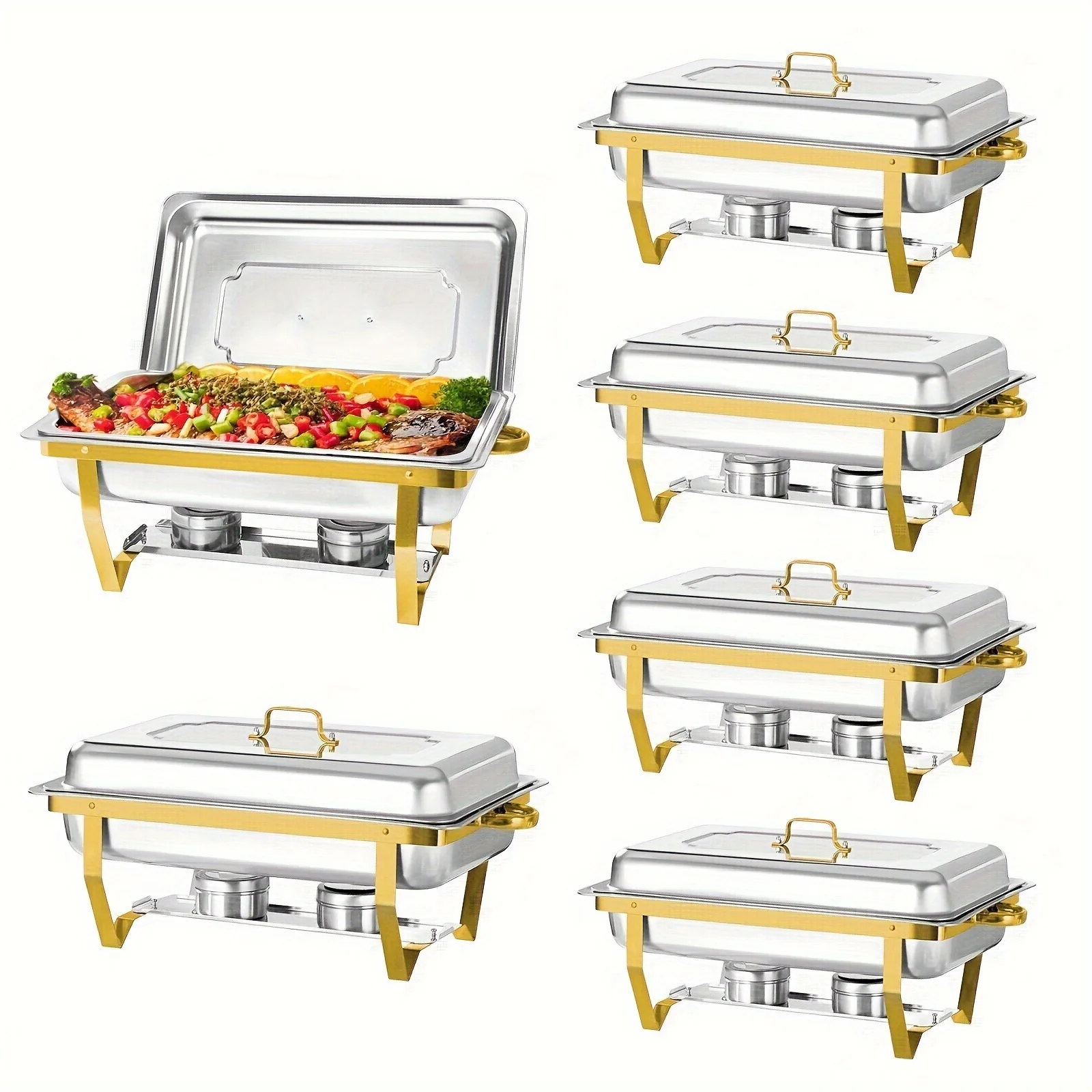 6pcs 9QT Golden Stainless Steel Chafing Dishes for Buffet,Buffet Warmers Sets for Parties Weddings Catering Buffet