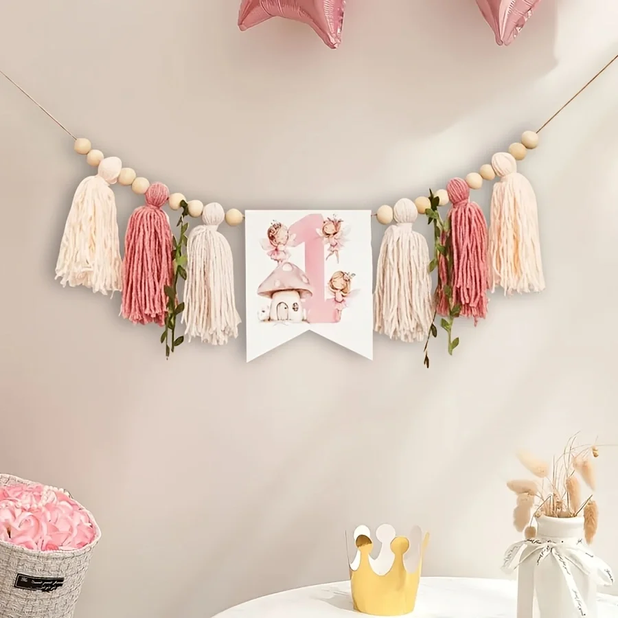 Geburtstagsfeier mit Blumenfee-Motiv, Banner für Hochstühle, Geburtstagshüte, Märchenatmosphäre, Hängedekorationen für die Geburtstagsfeier – Detail 6