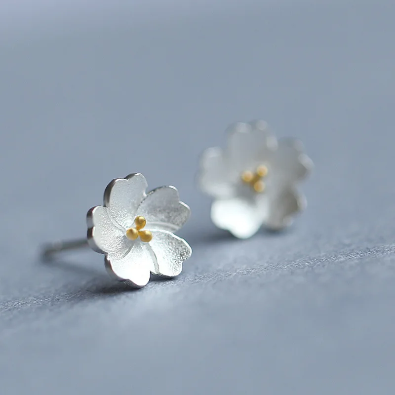 

925 Sterling Silver Luxury Quality Jewelry Sakura Cute Women's Stud Earrings Ladies Luxury Designer Accessories Money 925