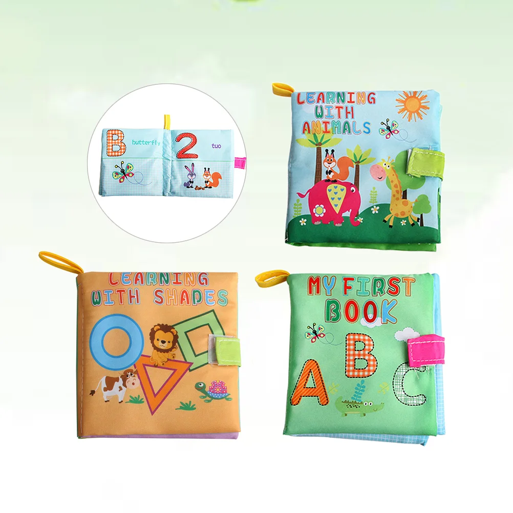 3pcs Baby Early Educational Cloth Book Washable Fabric Toy Creative Preschool Learning Books for Kids (Shape+Alphabet+Animal)