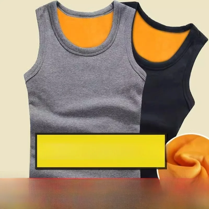 

Gold Velvet Fleece Lined Thermal Vest Men's Winter Close Fit Thickened Warmth Home Clothes round Neck Color Youth Men
