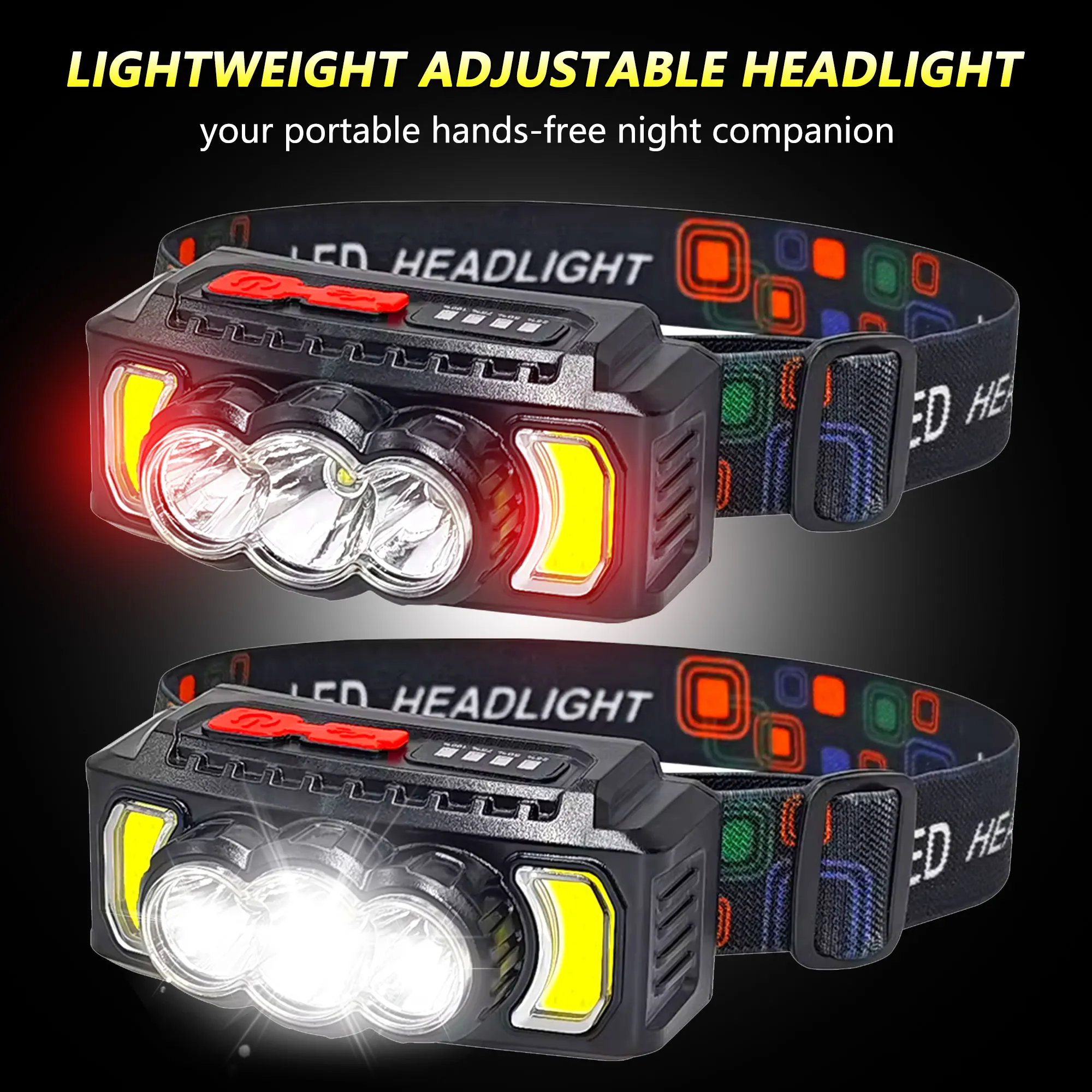 70g Ultra Light Headlamp 7 Modes XPE+LED+COB Red Light 0°-180° Adjustable Type-C Rechargeable Waterproof 2026 Upgrade