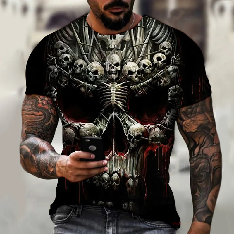 New 2024 hot 3D digital Printed Skull Series 3 pattern Outdoor Fitness sports men\'s short sleeve T-shirt new design size XXS-6XL