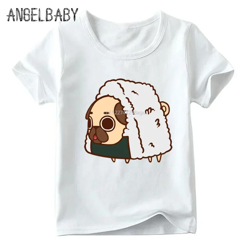 Bebê meninos e meninas dos desenhos animados pug cachorro panquecas comida impressão t camisa crianças engraçado camiseta crianças verão branco topos, ooo2161