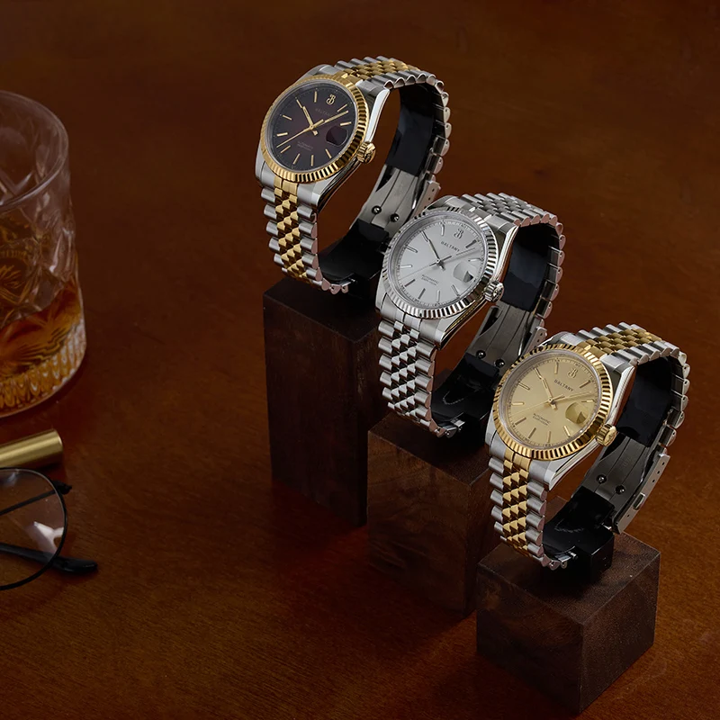 Baltany فساتين راقية فاخرة ساعة رجالي مزمر الحافة العملاق تاريخ مقاوم للماء 10Atm NH35 التلقائي الميكانيكية ساعة اليد الرجال