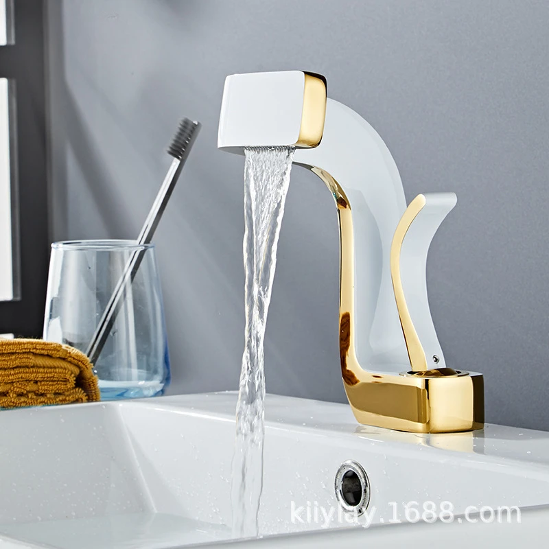 

Faucet bathroom deluxe waterfall brass wash basin hot and cold toilet creative gold black chrome