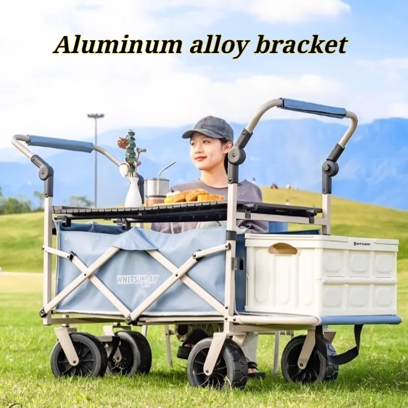 Portable Trekking Collapsible Trolley Carbon Steel Outdoor Travel Picnic Folding Camping Cart Convenient Camping Supplies