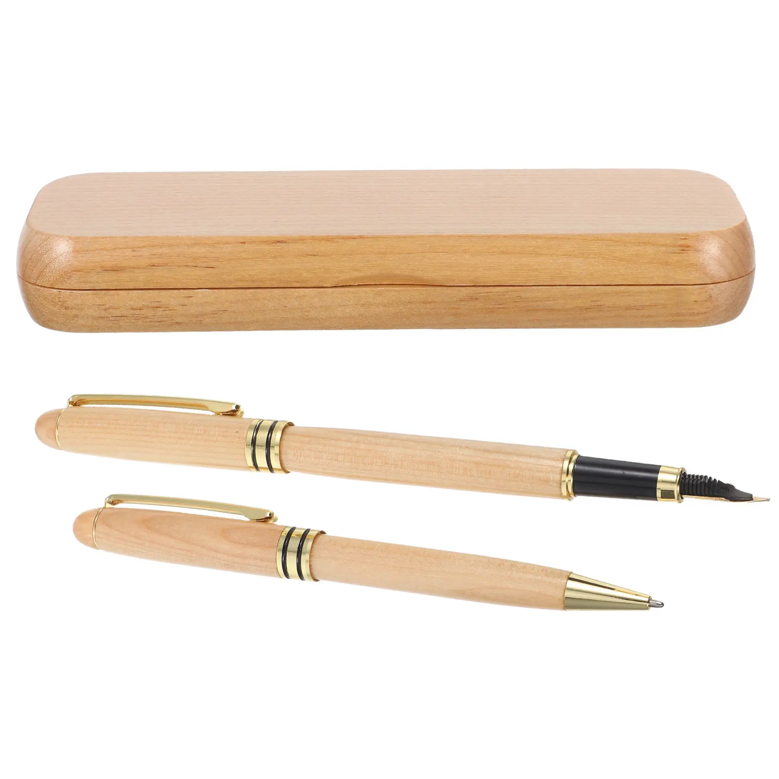 

1Set Sophisticated Fountain Pen Maple Wood Body Metal Accents Fine Nib Cartridge Ink Smooth Writing Comfortable Grip Business