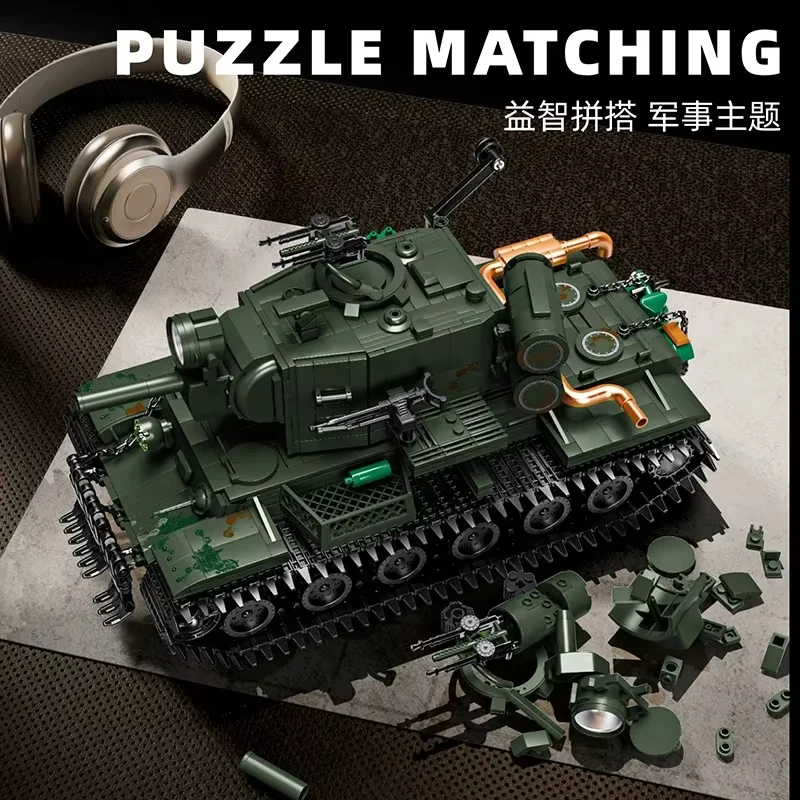 2235pcs KV-2 Heavy Tank Model Building Blocks Toy NO.98003 MOC Army Vehicle Rotatable Tanks Bricks Toy for Boys