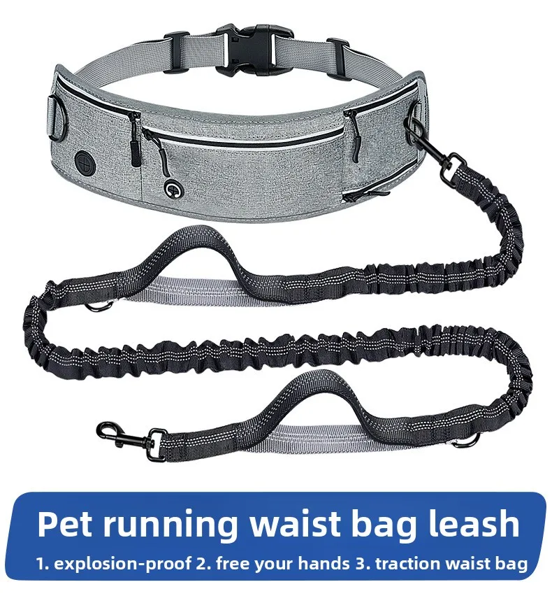 Explosion-proof Running Dog Leash, Nylon Reflective Multi-functional Retractable Sports Waist Bag, Pet Leash