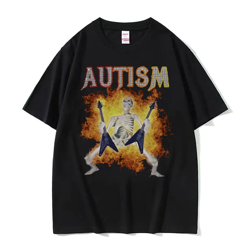 Autistic Funny Skeleton Meme Graphic T Shirt Men Fashion Gothic Retro T Shirts Male O-Neck Oversized Short Sleeve T-shirt Unisex