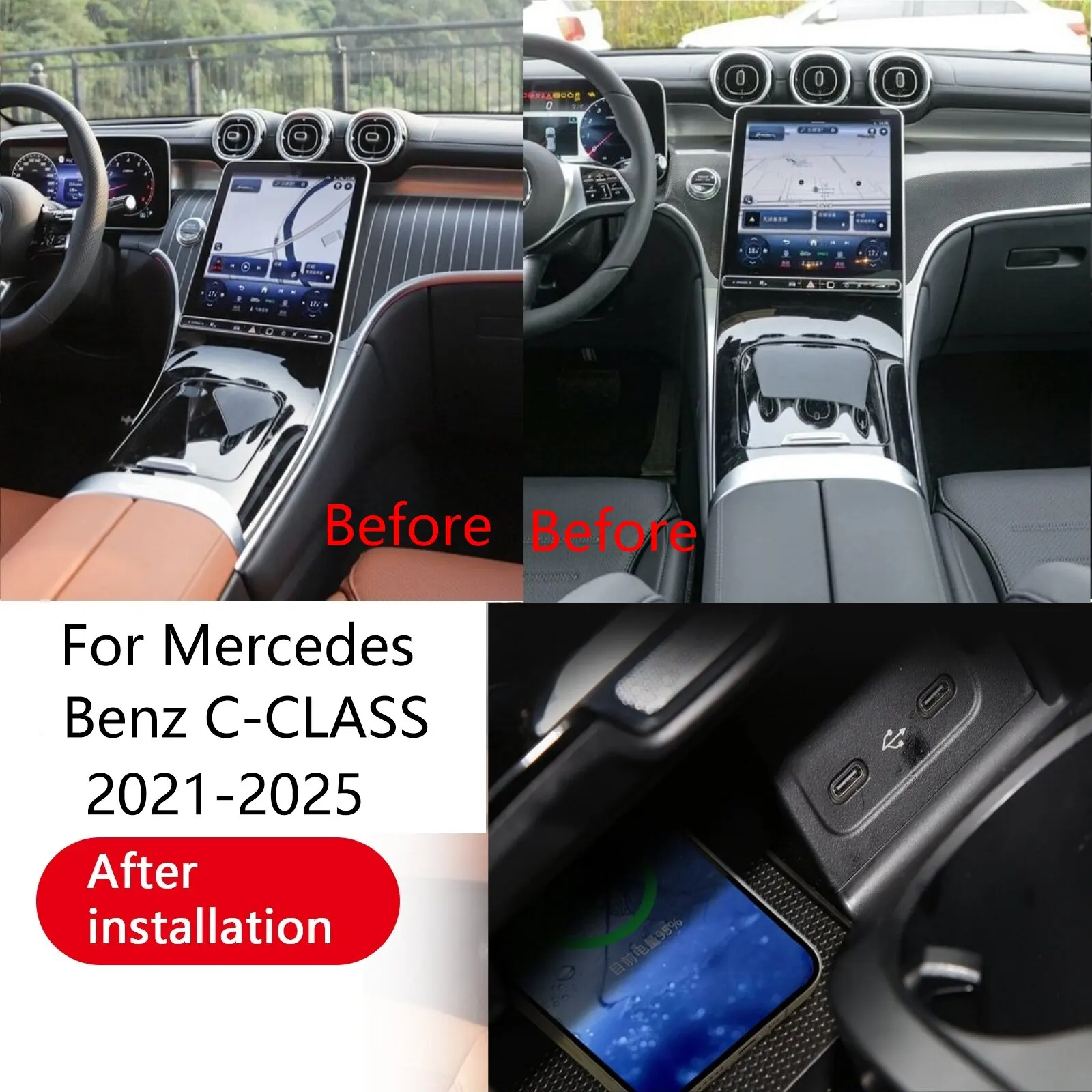 

Беспроводное зарядное устройство для центральной консоли Mercedes-Benz C-Class GLC 2021-2025: быстрая зарядка, держатель для телефона