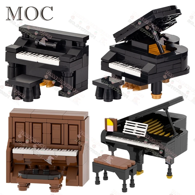 City Series Musical Instrument MOC Decoration Building Blocks Creative Grand Piano Upright Piano Cello Model Brick Toys For Kids