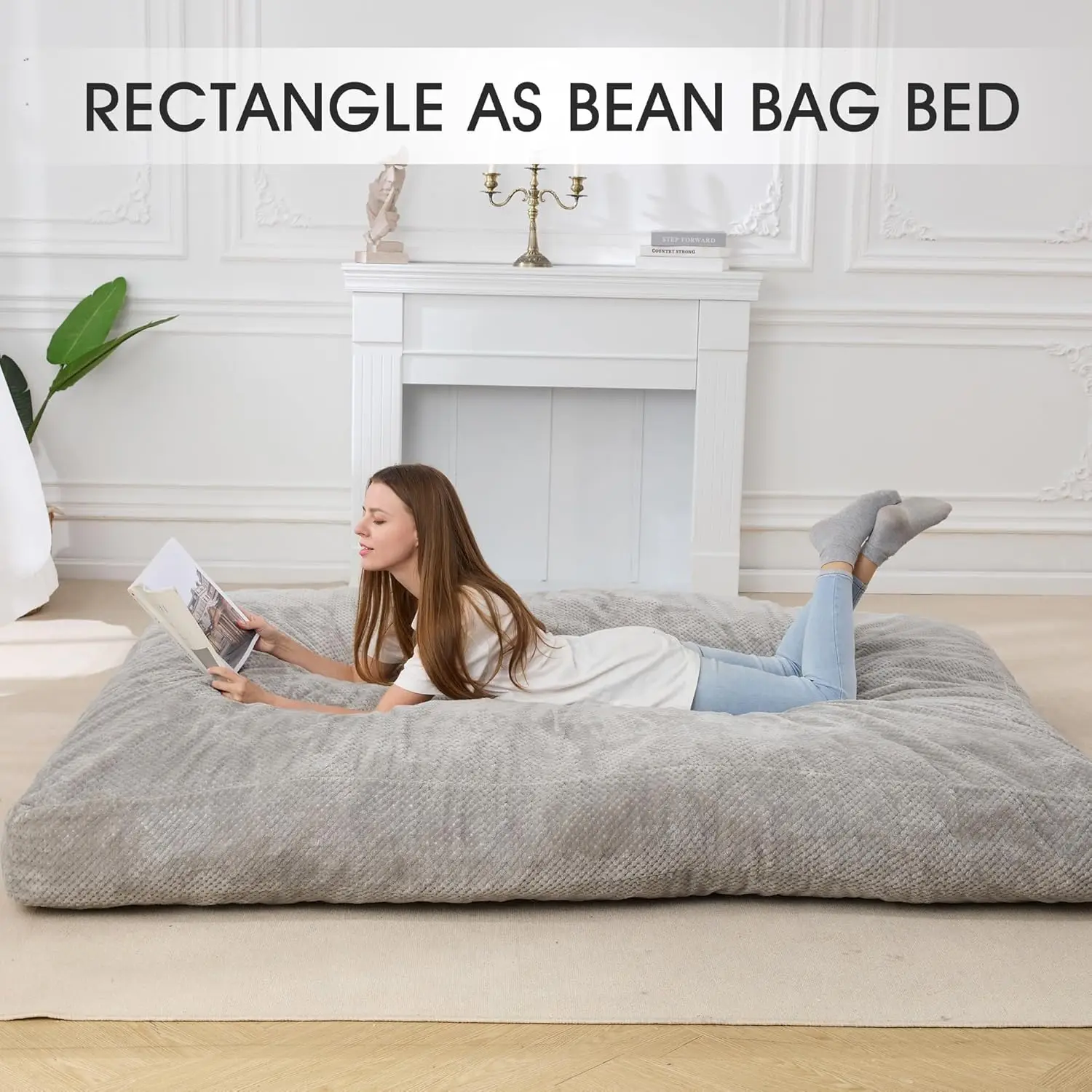 Chenille Bean Bag Chair, Variable Shape from Bean Bag to Matress, Convertible Beanbag Chair for Home, Living Room(Full, Grey)