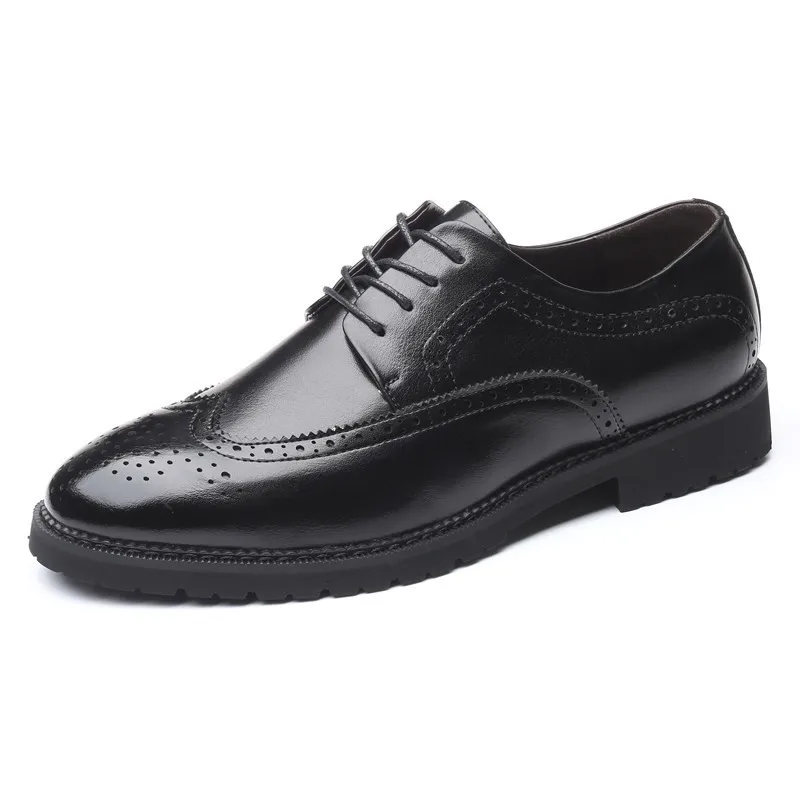 Spring New Formal Leather Shoes Fashionable Men's Shoes Casual Business Heightened Non-slip Brogue Leather Shoes D5068