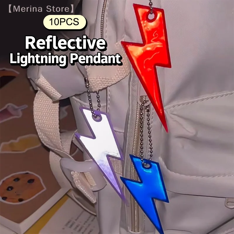 10Pcs Reflective Lightning Keychain High Brightness Reflective Night Keyring Portable Night Safety Key Chain Student Bag Pendant