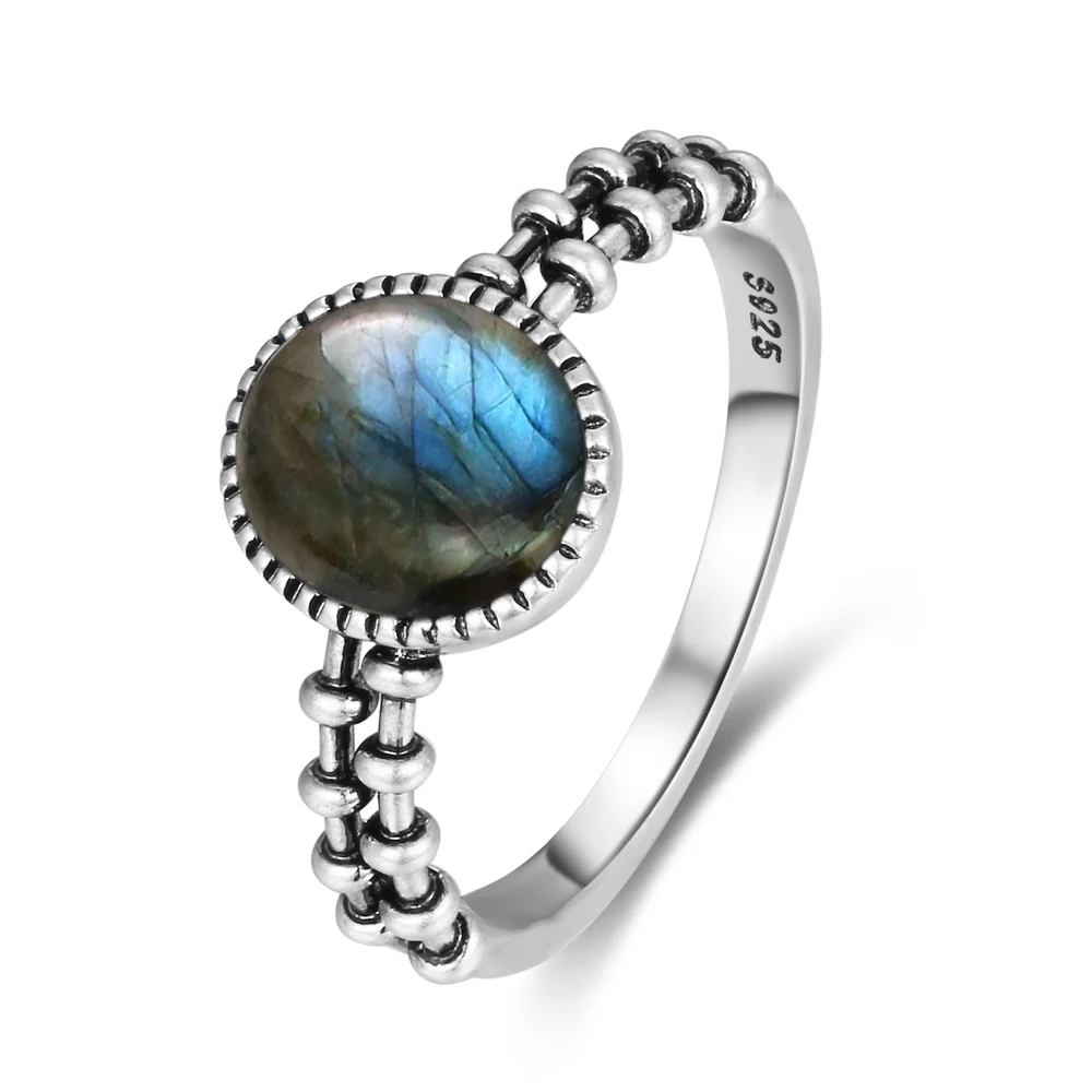 Women's Labradorite 925 Silver Ring with Rainbow Light, Gift