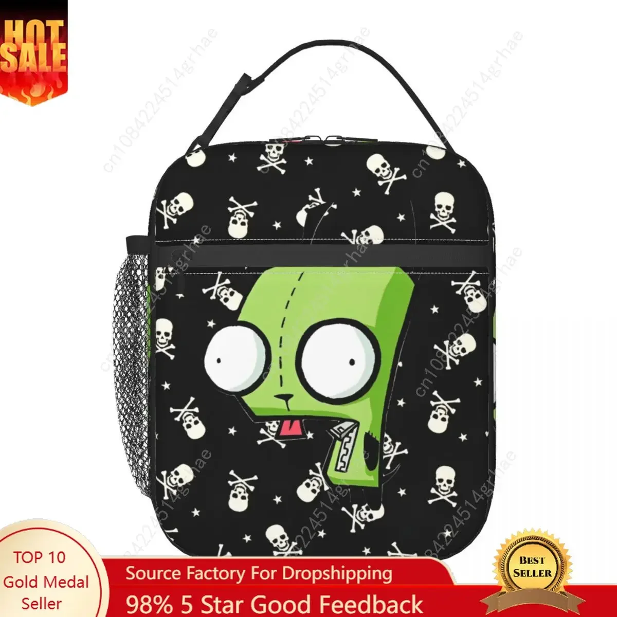 Invadered Anime Cartoon Z-Zim Thermal Insulated Lunch Bags for School Reusable Food Container Bags Cooler Thermal Lunch Boxes