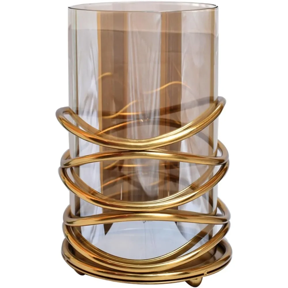 Candle Holder with Glass and Decorative Metal in Swirl Design for Home Decor Console Table Centerpiece Dining Living Room