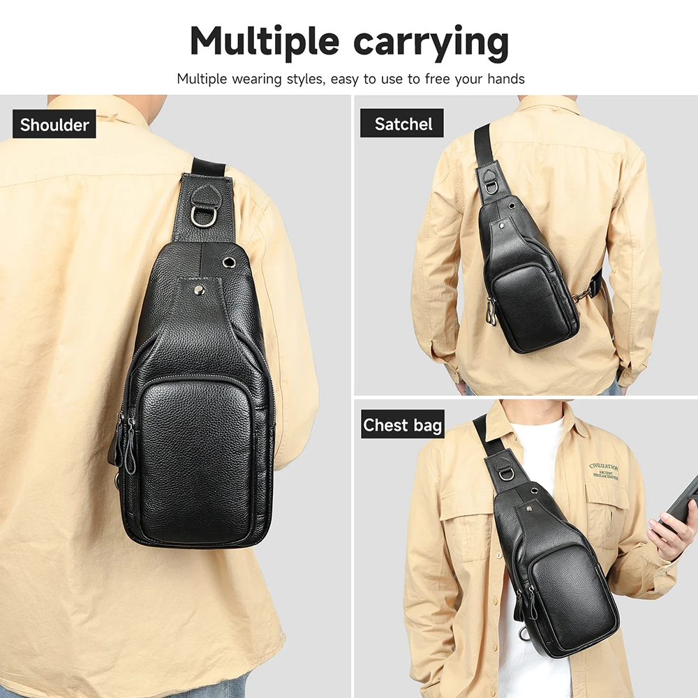 WESTAL Leather Chest Bag Men's Premium Layer Cowhide Chest Cross Bag Trend Shoulder Chest Bag