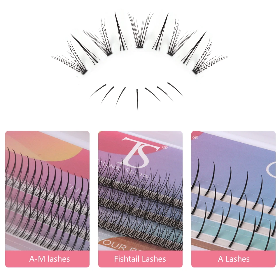 THINKSHOW A/M Shape Fish Tail Cluster Eyelashes Extension Fans Spikes Lash Natural Fluffy False Eyelashes DIY Eye Makeup Lashes
