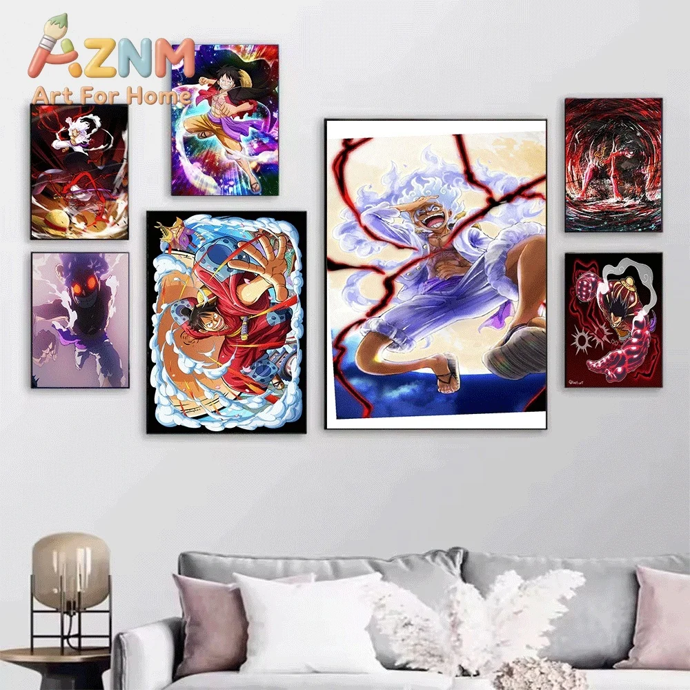 One Piece Luffy Gear 5 Nika Anime Collage Canvas Wall Art Unframed Single Canvas Print Wall Poster For Bedroom Living Room Hom