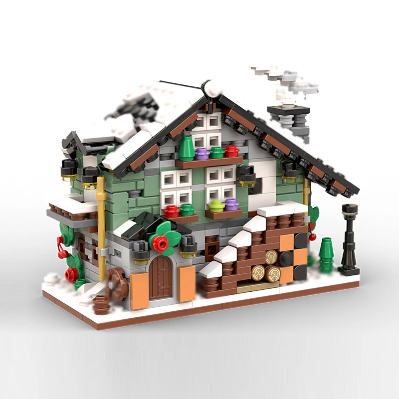 مدينة شارع عرض نموذج MOC قوالب بناء الشتاء شاليه البنك وحدات التكنولوجيا الهدايا عطلة تجميع ألعاب أطفال البدلة