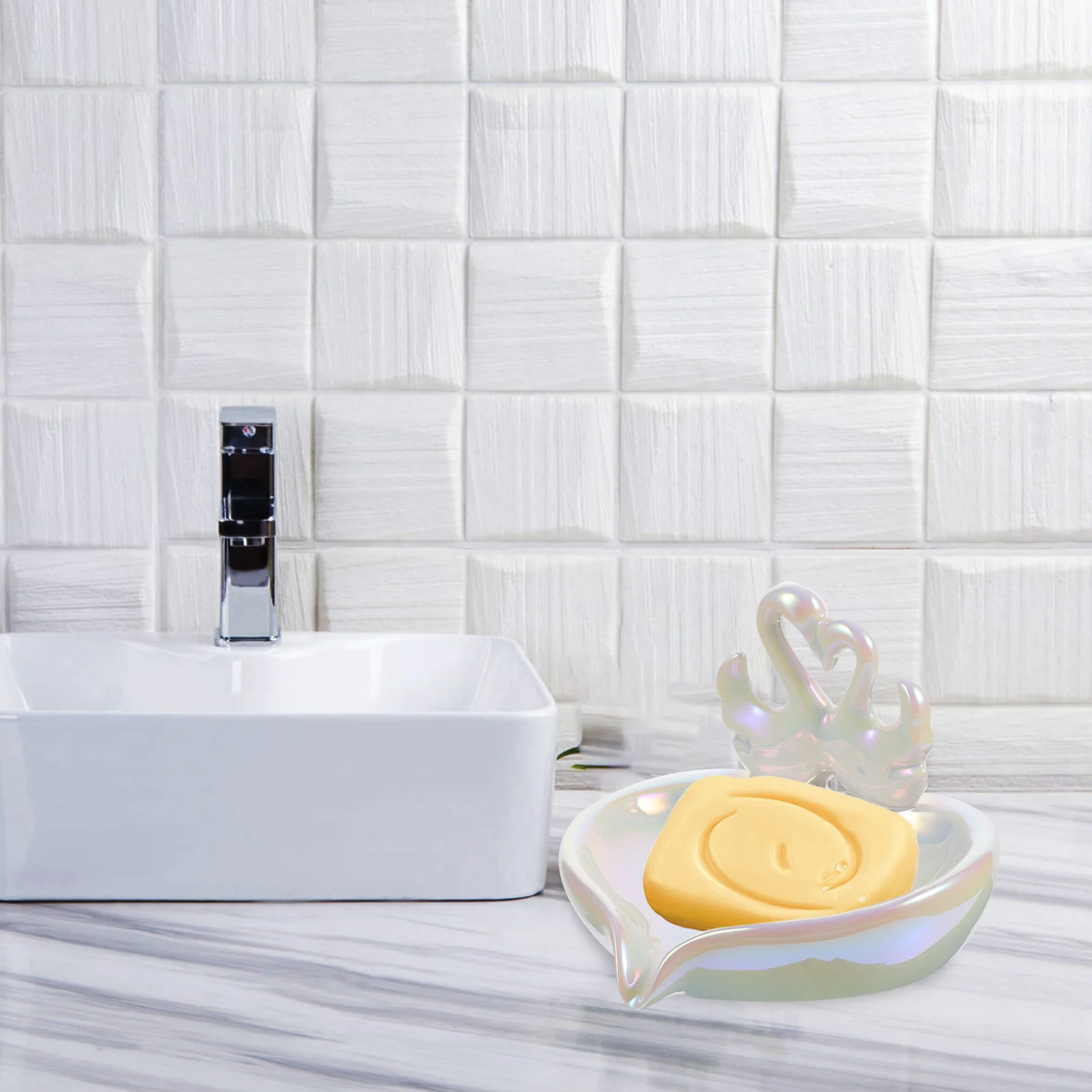 

Ceramic Swan Soap Holder Self Draining Tray for Bathroom Shower Sink Countertop Soap Storage and Small Item Organizer