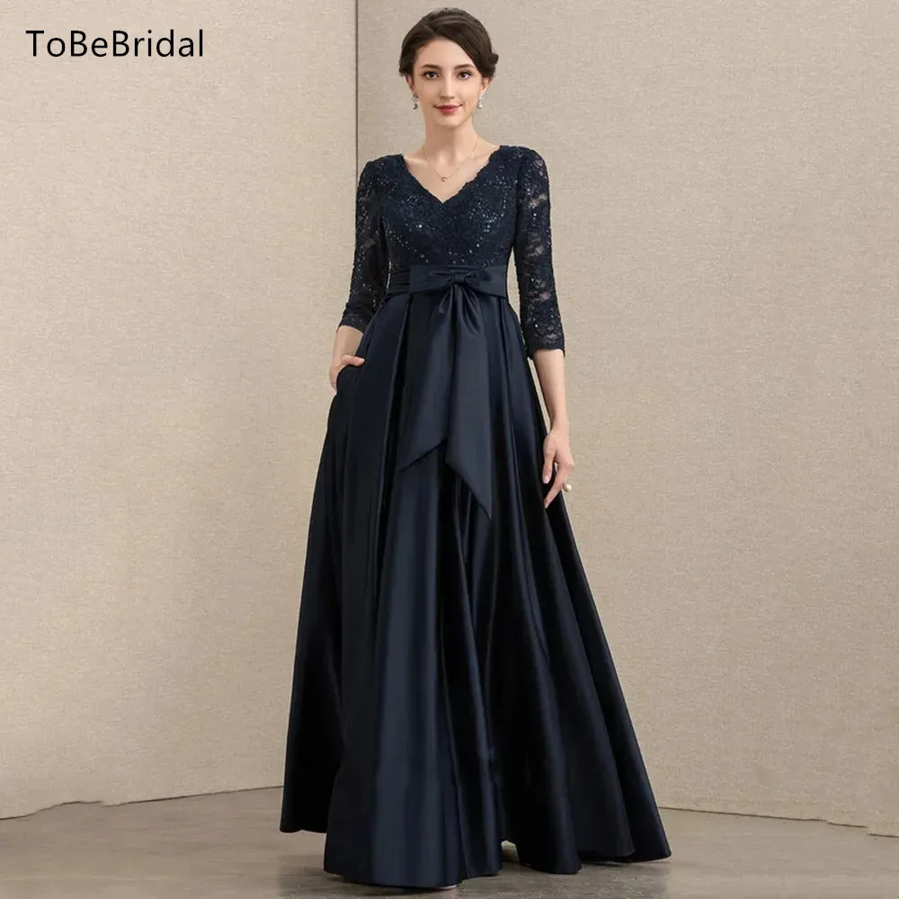 

Luxury Long Evening Dresses V-Neck Long sleeved Embroidered Lace Formal Occasion Mother Dress Elegant Women's Party Prom Gowns