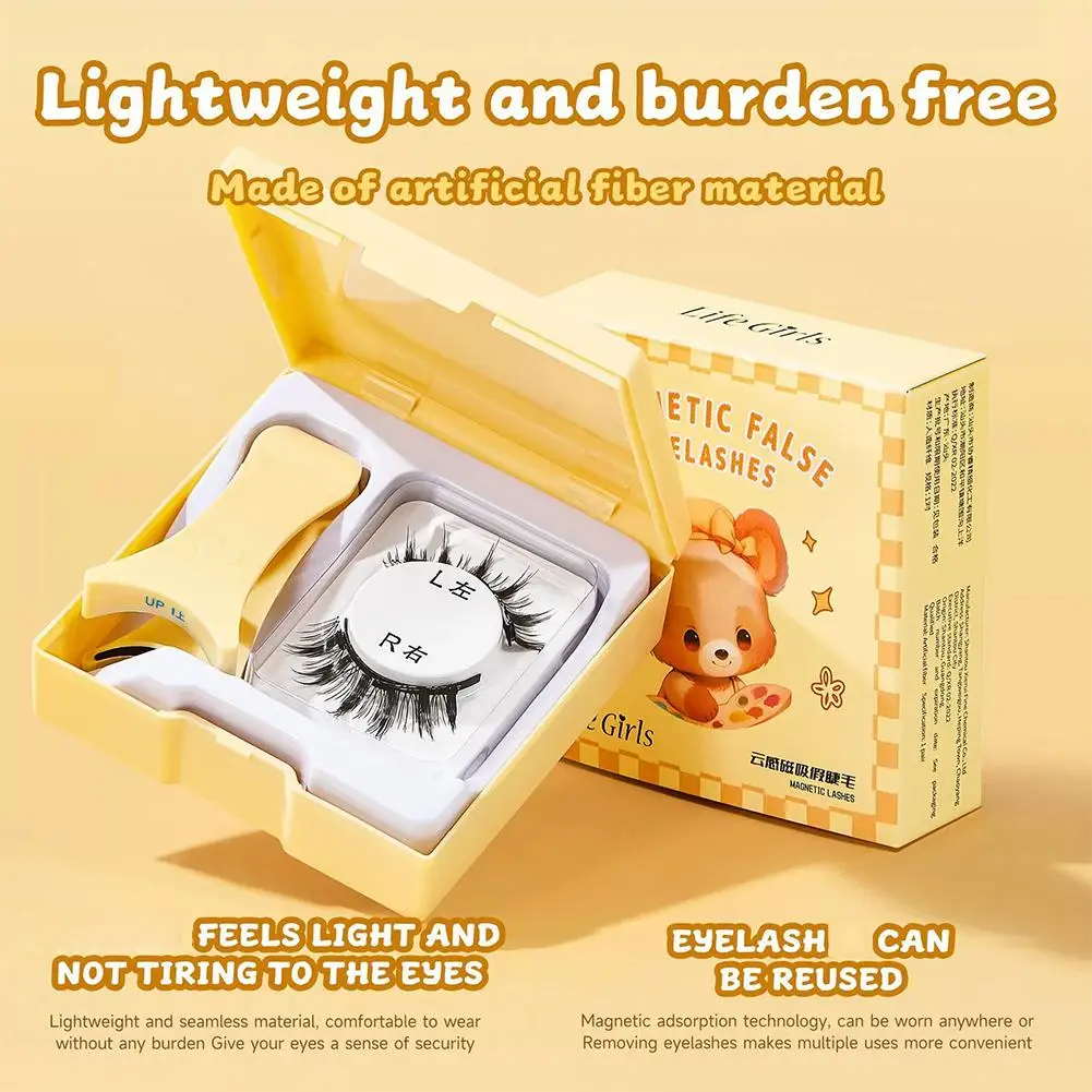 1 par de pinzas reutilizables sin necesidad de pegamento, herramienta de vida superior gruesa Natural, maquillaje magnético para niñas, pestañas magnéticas con pestañas Z7I8