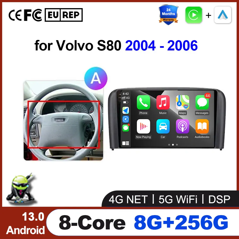 

2 Din Android 14 Car Radio For Volvo S80 2004 2005 2006 Multimedia Video Player GPS Naviagtion WIFI BT DSP Carplay