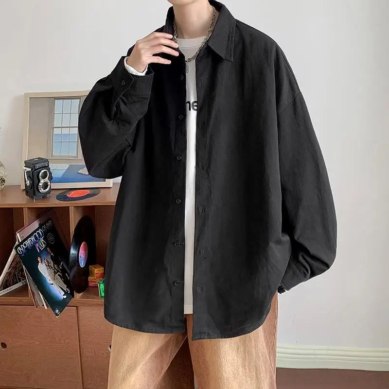 2024 Spring and Autumn Men's New Splicing Square Collar Button Printed Letter Fashion Loose Casual Long Sleeve Jacket Shirts