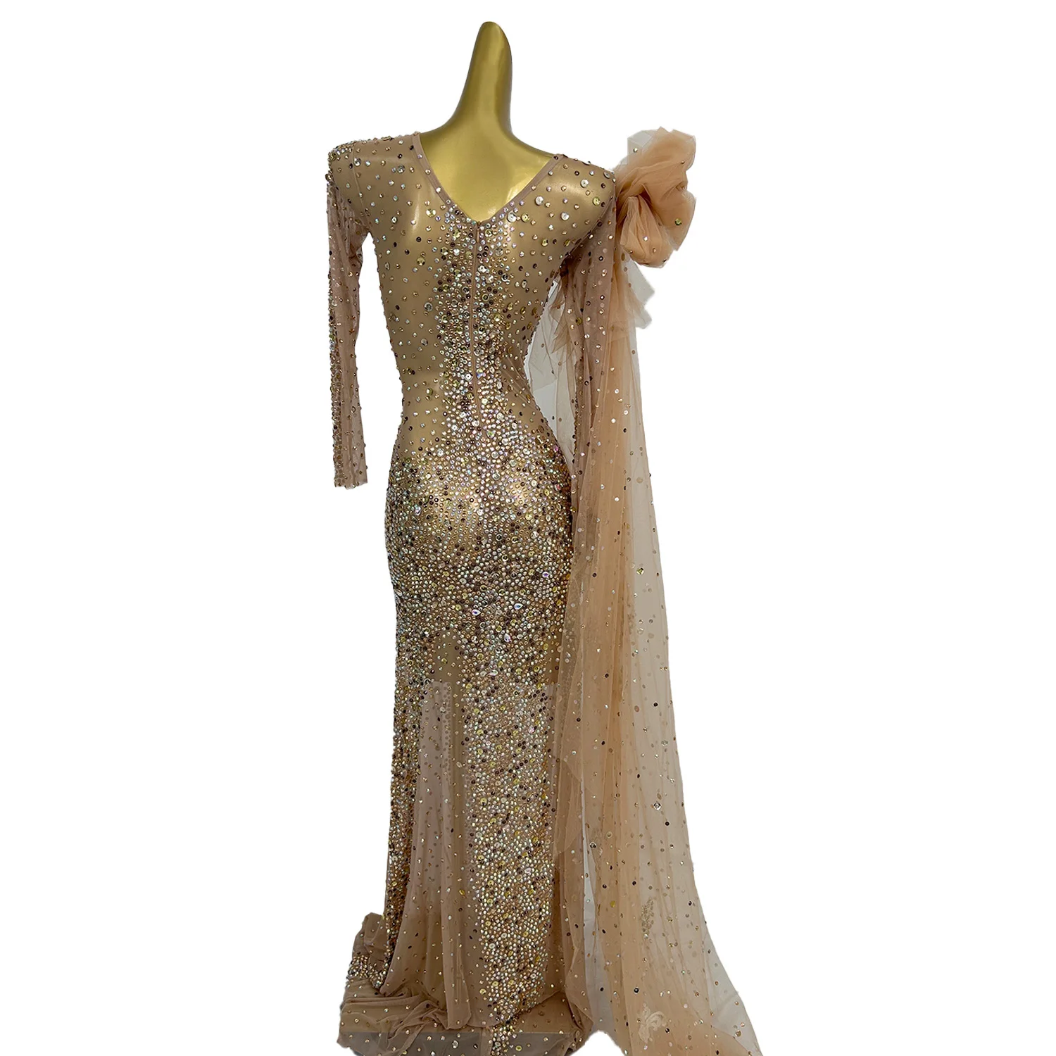 Luxuriöses, durchsichtiges Mesh-Kristall-Maxikleid, Geburtstag, Hochzeit, Partykleid, Damen, figurbetont, formelles Abschlussball-Abendkleid, Shacha