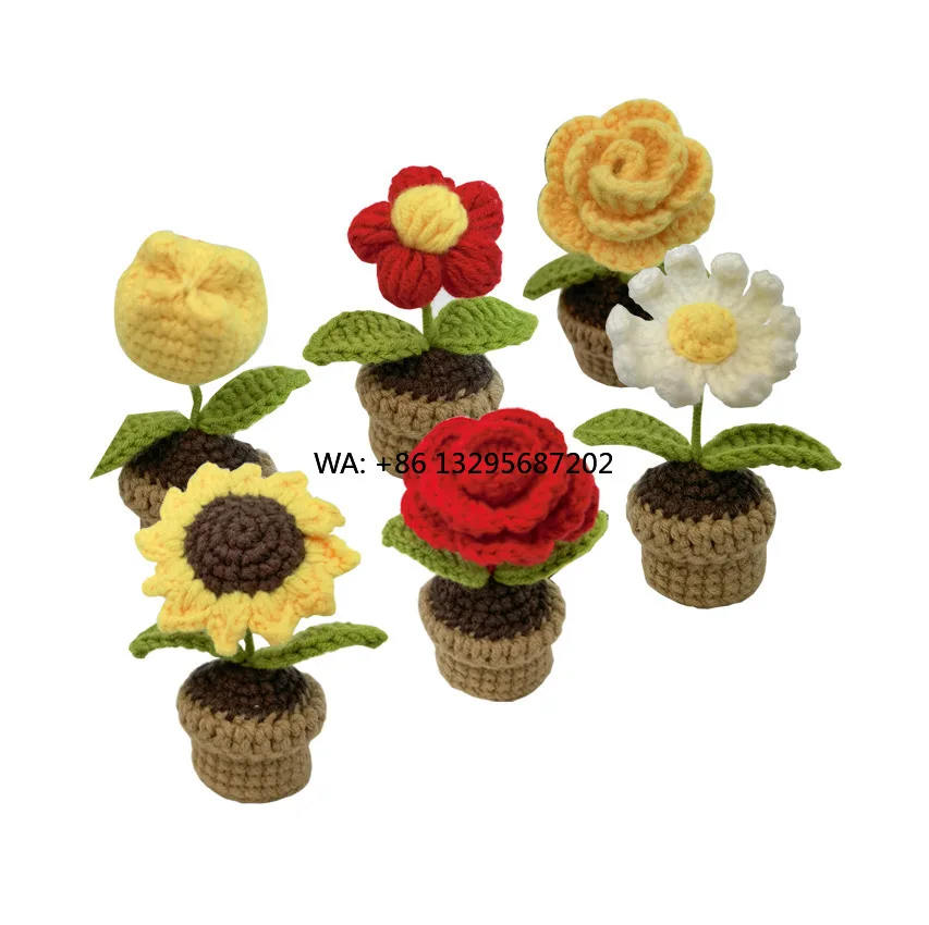 

Crochet Kit Plant Series Rose Sunflower Bouquet Potted Plants Lovely Simple Handmade DIY Fabric Decorations Material Package