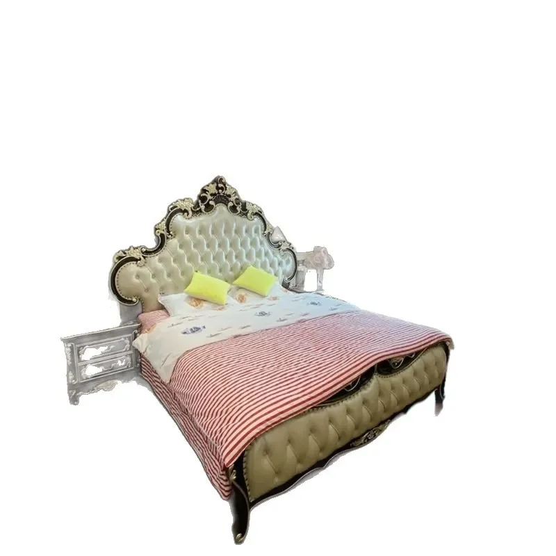 for European Double Bed Master Bedroom Luxury 1.8m Modern Simple Wooden Bed Princess 1.5m Leather Bed Wedding Furniture Court