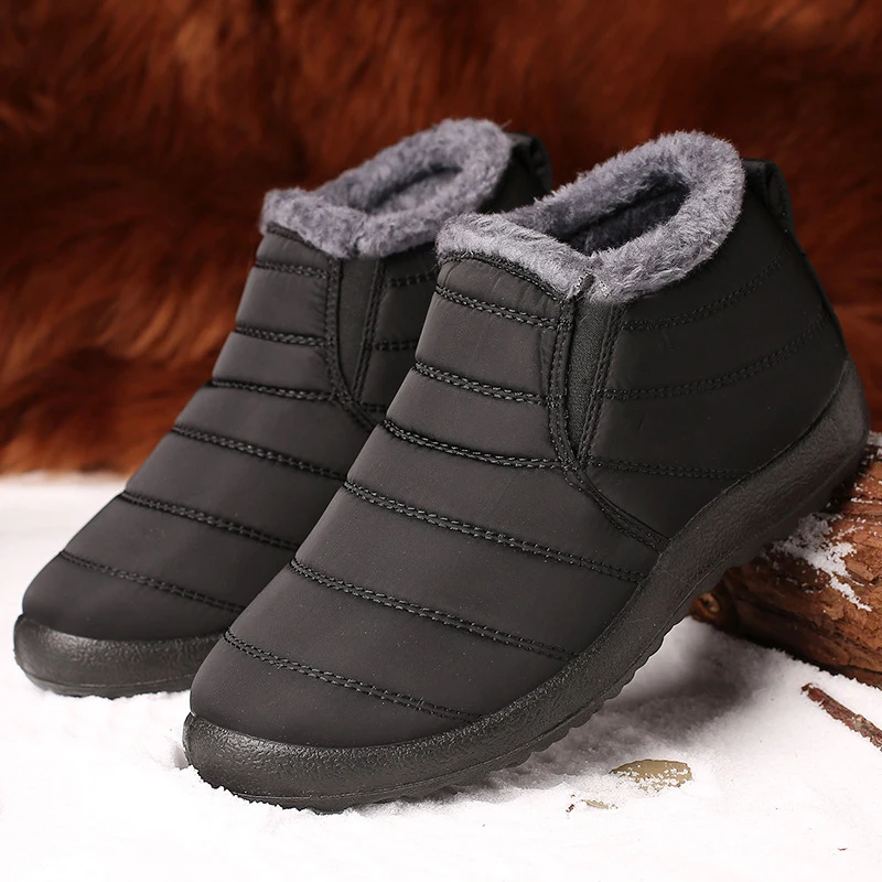 Men Boots Snow Plush Men\'s Boots Warm Fur Male Winter Boots Men Shoes Waterproof Shoes Outdoor Hiking Man Footwear