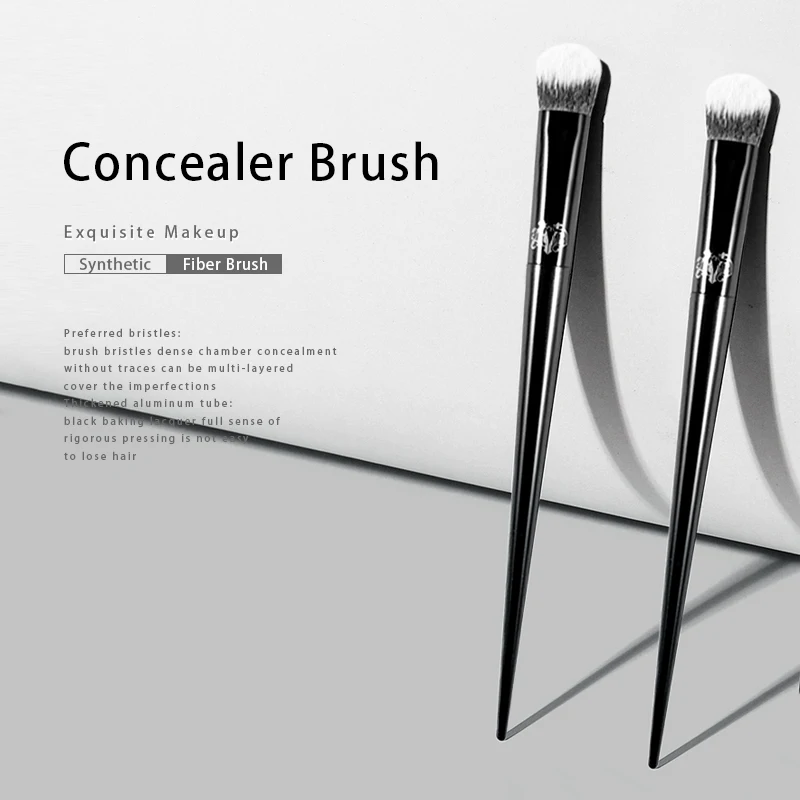 Brosse anti-cernes finition aérographe – Fibre végétalienne sans cruauté, manche noir de luxe pour liquide/crème/poudre (usage salon et maison)