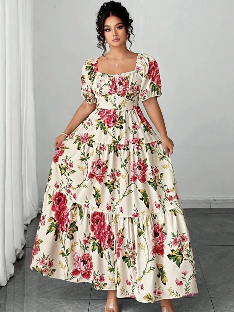 

L-4XL Plus Size Clothes Dresses Women Robes Summer Short Sleeve Street Style Casual 3XL 4XL Big Size Maxi Dress Oversized