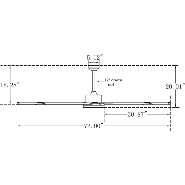 Ventilateur de plafond industriel à moteur CC avec lumière LED, homologué ETL, nominal humide, intérieur ou couvert, plafond extérieur, 72 po