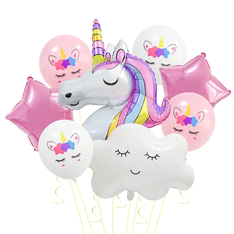 1set Unicorn Themed Party Balloons Cloud Foil Balloons Girls 1 Year Old Unicorn Birthday Party Decorations Baby Shower Balls