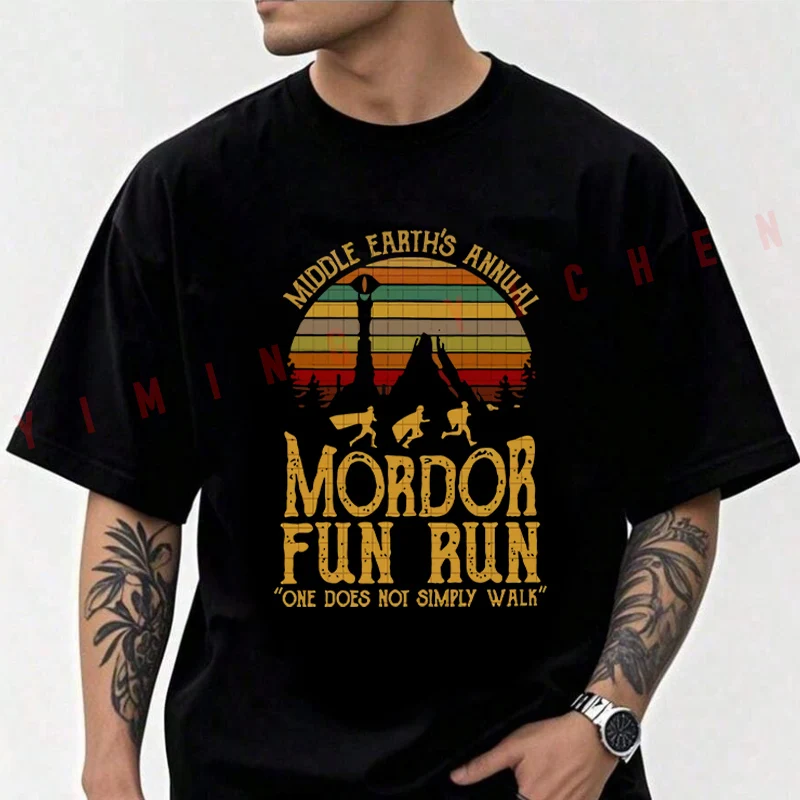 

Men's Moto Cotton T-Shirt Mordor Fun Run Print Tshirt Adventure Casual O-Neck Top Tee