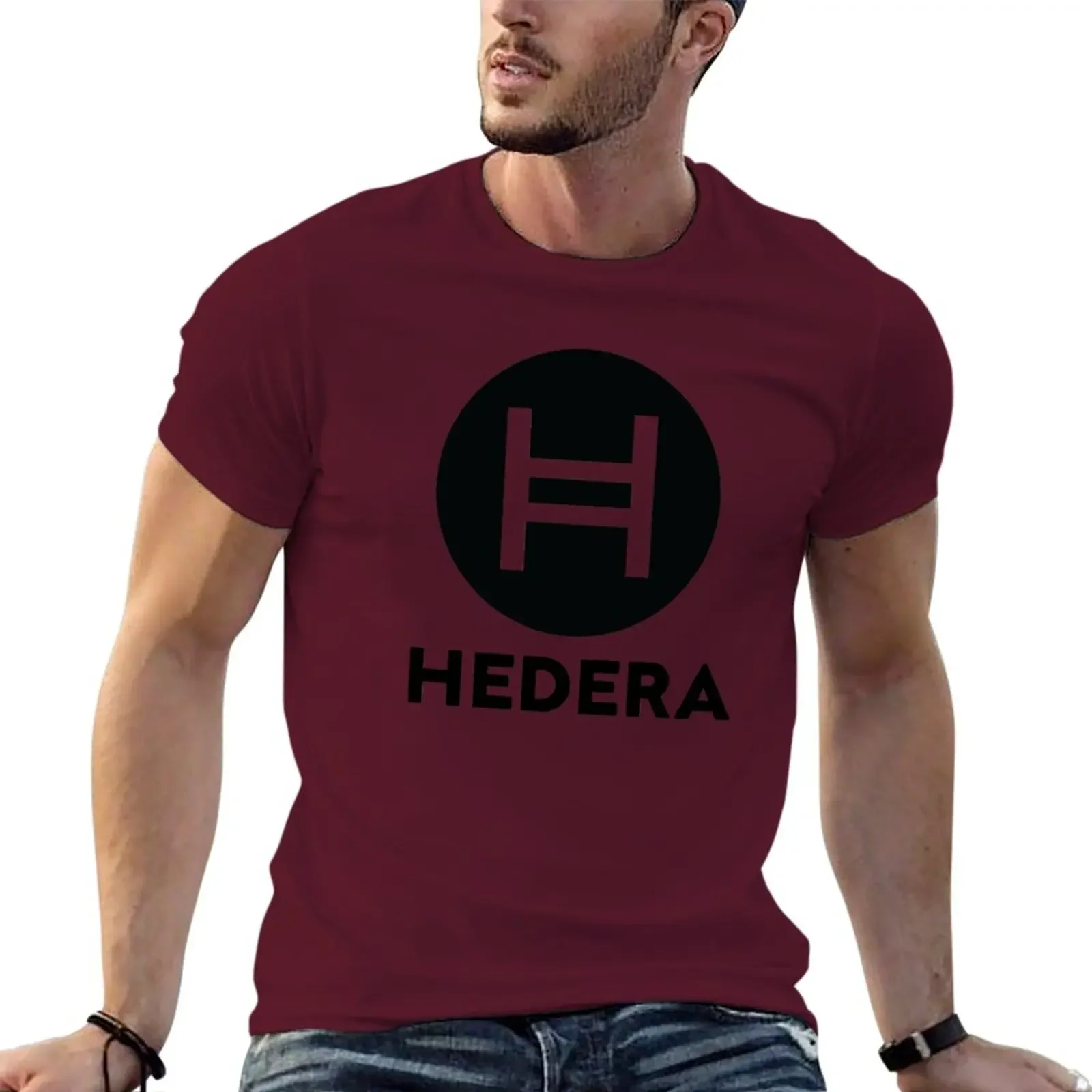 Cute Clothes Customs Anime Workout Shirts for Men Hedera Hashgraph (hbar) - Cryptocurrency Trading (transparency H Logo) T-Shirt